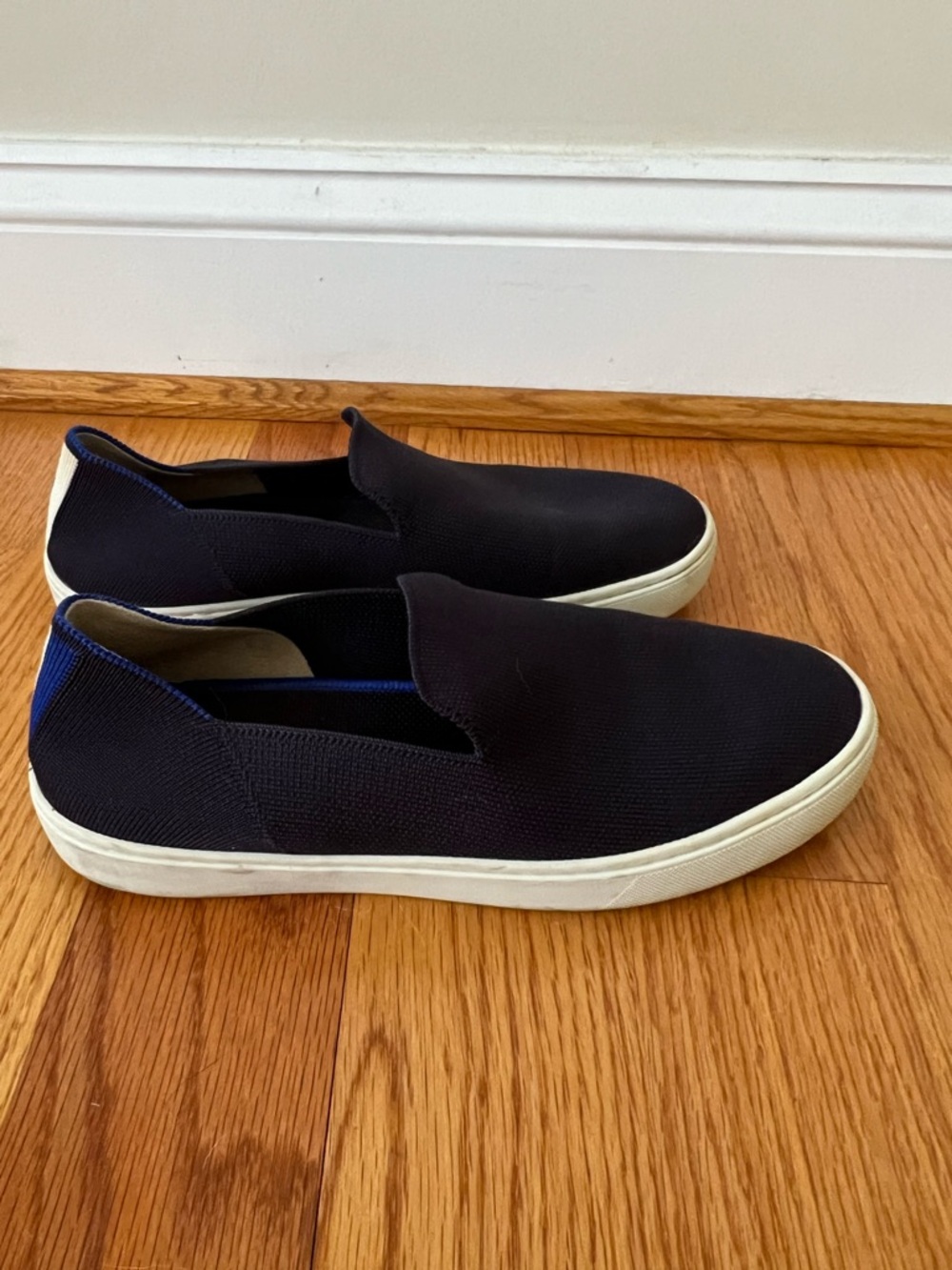 Rothy's Slip-On Knit Loafers in Navy and White